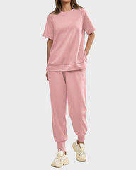 2-Piece Lounge Pullover & Pants Set with Zipper Slits