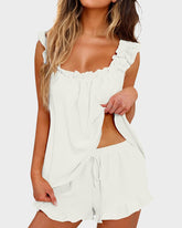 2-Piece Soft Pajama Set with Ruffle Tank Top & Shorts
