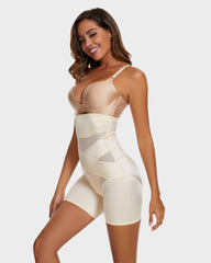 High Waist Cross Compression Mid-Thigh Shaping Shorts(2pcs )