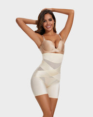 High Waist Cross Compression Mid-Thigh Shaping Shorts(2pcs )