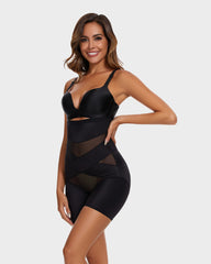 High Waist Cross Compression Mid-Thigh Shaping Shorts(2pcs )