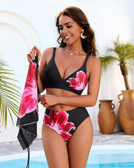 3-Piece Floral Modest High-Waist Swim Skirt Set