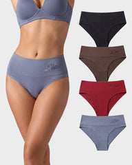 4 Pack Swan Embroidery High Waist Seamless Briefs