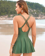 V-Neck Side-Slit One-Piece Swimdress