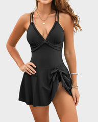 V-Neck Side-Slit One-Piece Swimdress