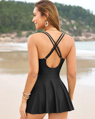 V-Neck Side-Slit One-Piece Swimdress