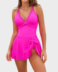 V-Neck Side-Slit One-Piece Swimdress