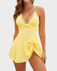 V-Neck Side-Slit One-Piece Swimdress