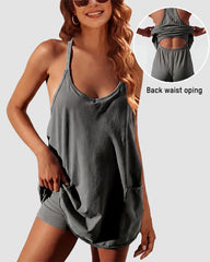 Adjustable Strap Active Mini Dress with Built-In Shorts & Pockets