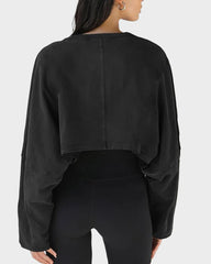 Athletic Cropped Long Sleeve Pullover with Oversized Sleeves