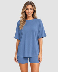 Casual Oversized 2-Piece Lounge Set with Crewneck & Split Hem