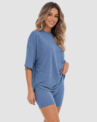 Casual Oversized 2-Piece Lounge Set with Crewneck & Split Hem