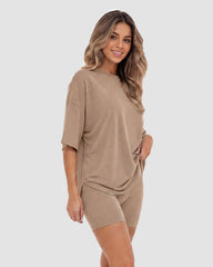 Casual Oversized 2-Piece Lounge Set with Crewneck & Split Hem