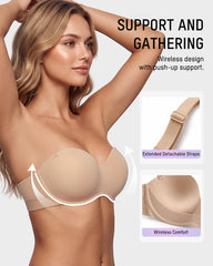 Convertible Strapless Half-Cup Wireless Push-Up Bra