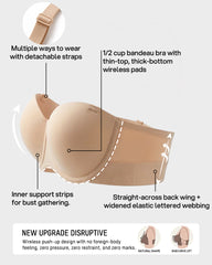 Convertible Strapless Half-Cup Wireless Push-Up Bra