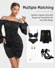 Deep V Push-Up Underwire Bra with Rhinestone Strap