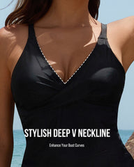 Deep V Cross-Back Ruched One-Piece Swimsuit
