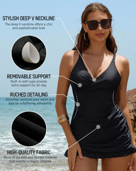 Deep V Cross-Back Ruched One-Piece Swimsuit
