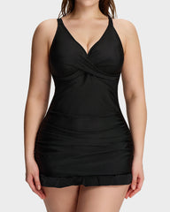 Deep V Cross-Back Ruched One-Piece Swimsuit