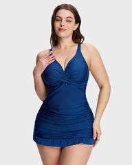 Deep V Cross-Back Ruched One-Piece Swimsuit