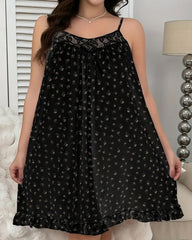 Ditsy Floral Lace-Trimmed Cami Sleep Dress