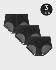 Elegant Antibacterial Mulberry Silk Mid-Waist Lace Panel Panties (3 Pack)