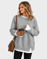 Faux-Layer Rib-Trim Oversized Crewneck Sweatshirt