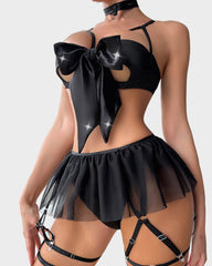 Festive Silk Bow Cut-Out Sexy Lingerie Set