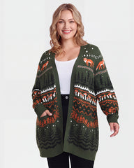 Fox Fair Isle Open-Front Knit Cardigan