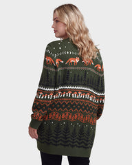 Fox Fair Isle Open-Front Knit Cardigan