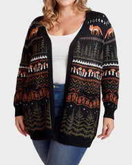 Fox Fair Isle Open-Front Knit Cardigan
