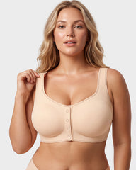 Front-Closure Square-Neck Breathable Minimizer Bra