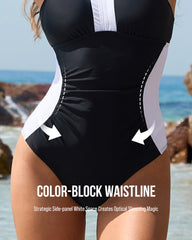 Full Coverage Retro Color Block Swimwear
