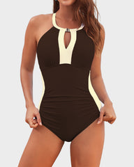 Full Coverage Retro Color Block Swimwear