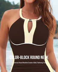 Full Coverage Retro Color Block Swimwear