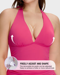 Halter V-Neck Tummy Control Swim Dress – 2-Piece Set