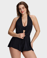 Halter V-Neck Tummy Control Swim Romper Set