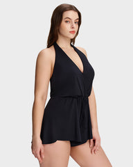 Halter V-Neck Tummy Control Swim Romper Set
