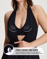 Halter V-Neck Tummy Control Swim Romper Set