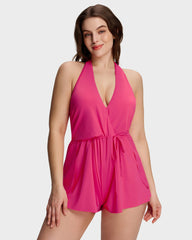 Halter V-Neck Tummy Control Swim Romper Set