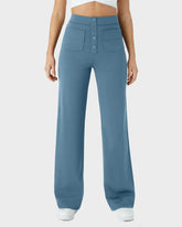 High-Waist Button Front Straight-Leg Pants