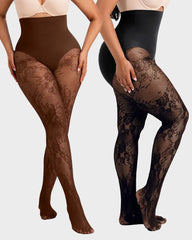 High-Waisted Floral Lace Sheer Tummy-Control Tights