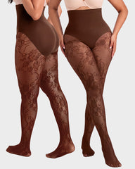 High-Waisted Floral Lace Sheer Tummy-Control Tights