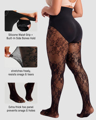 High-Waisted Floral Lace Sheer Tummy-Control Tights