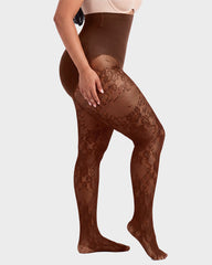 High-Waisted Floral Lace Sheer Tummy-Control Tights