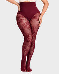 High-Waisted Floral Lace Shaping Tights