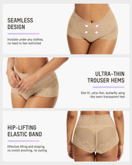 High Waist Lace V-Cut Breathable Shaping Panties (3 Pack)