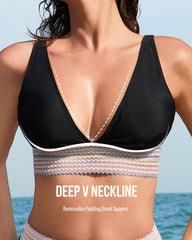 High Waisted Tummy Control Color Block Bikini Sets