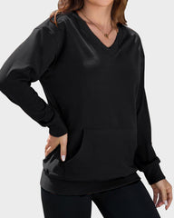 Hoodless Oversized Fleece V-Neck Sweatshirt Top