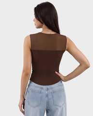 Illusion-Mesh Ruched Top with Built-In Cups